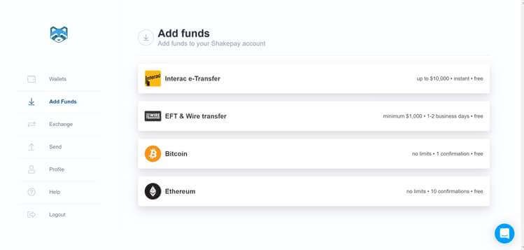 ajoutes des dollars canadiens sur Shakepay